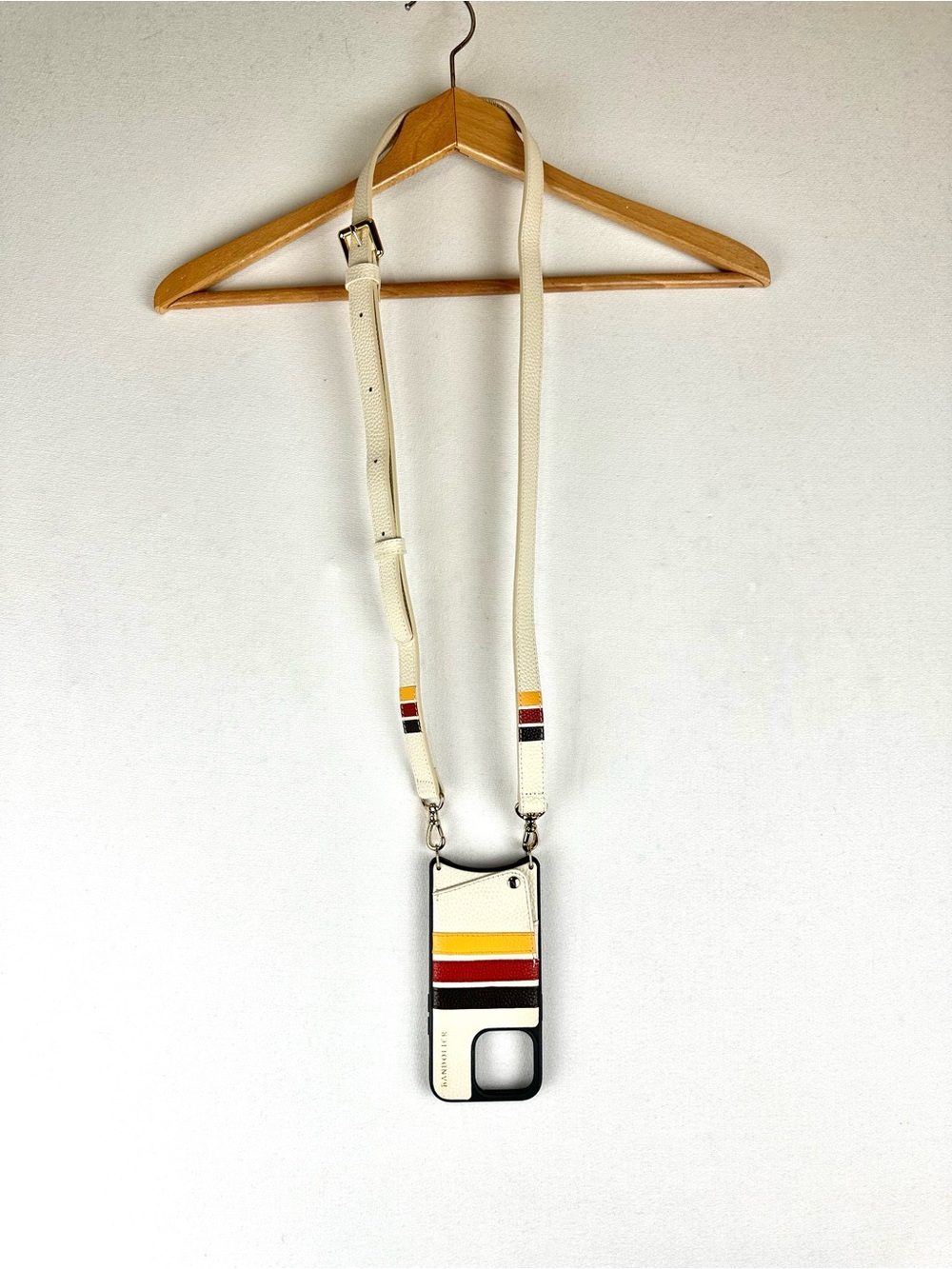 Bandolier Iphone 15 Pro Crossbody Case Leather Strap Stripe